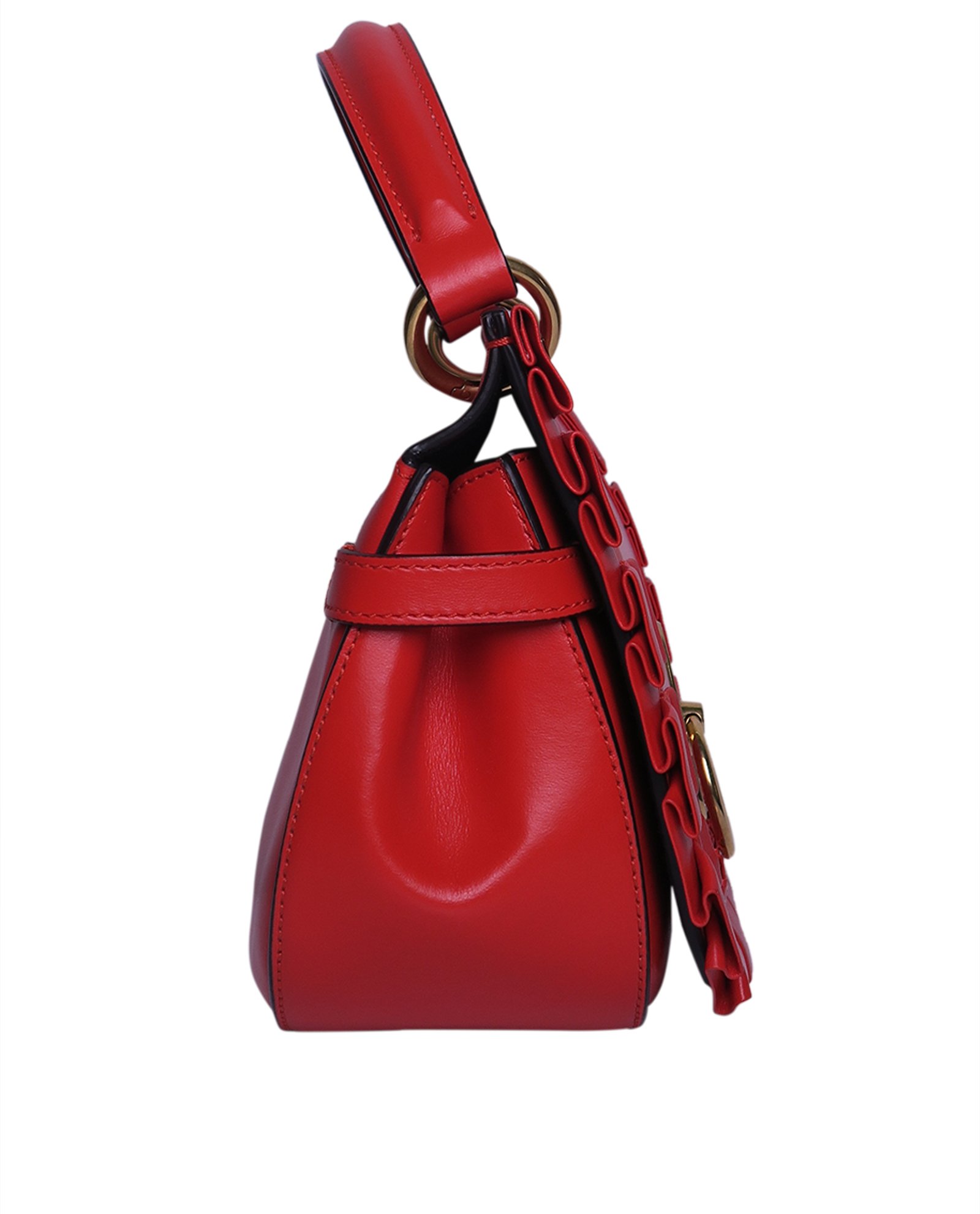 Small Amberly Frill Satchel, &pound;375, Handbags, Red, Leather, Side view